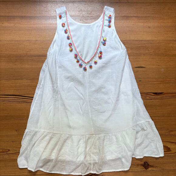 Entro white pom pom low back sleeveless coverup dress SIZE L - Picture 6 of 6